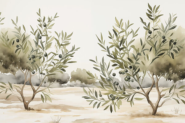 Painting of trees with black berries Painting of trees with black berries