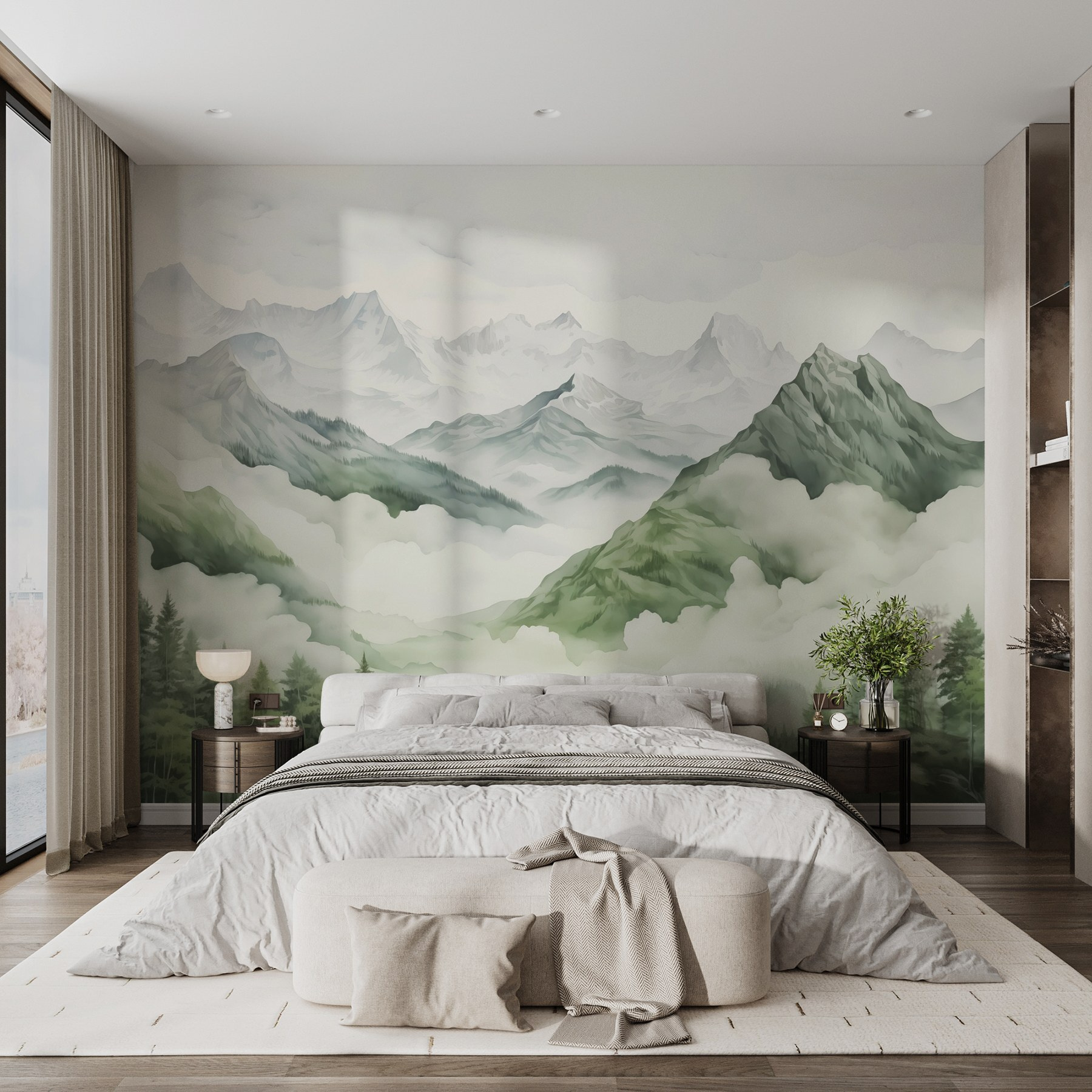 Painting of mountains and trees