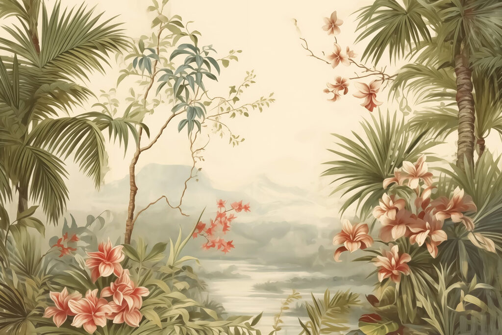 Wallpaper with flowers and trees Wallpaper with flowers and trees