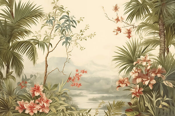 Wallpaper with flowers and trees Wallpaper with flowers and trees