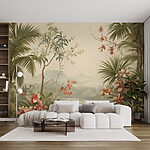 Wall murals Wallpaper with flowers and trees