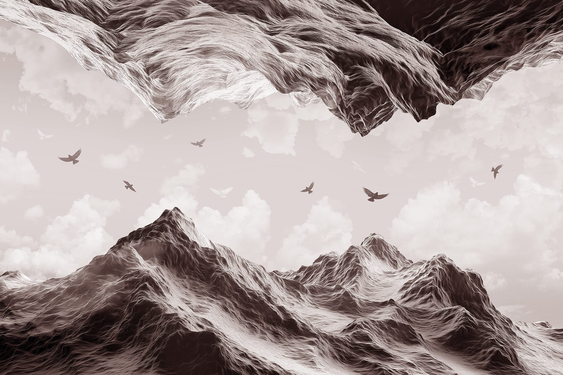 Birds flying over a mountain