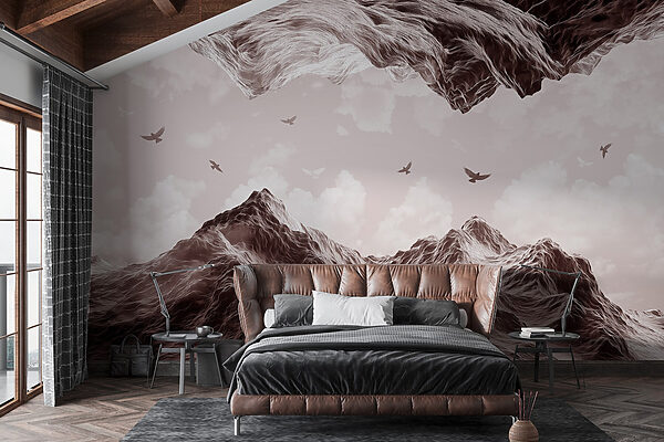 Wall mural Wall mural Birds flying over a mountain (SKU: w02514v2)