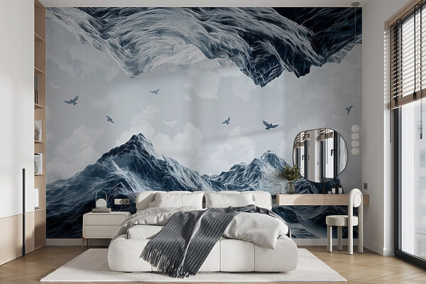 Wall mural Wall mural Birds flying over a snowy mountain (SKU: w02514v1)