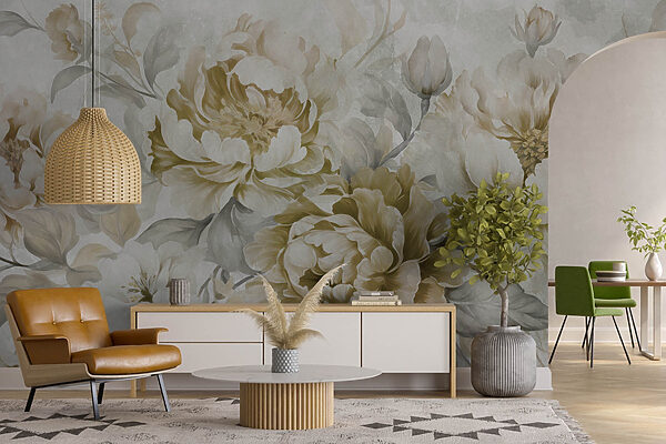 Wall murals Soft floral elegance in muted tones (SKU: w08517) Wall murals Wall murals Soft floral elegance in muted tones (SKU: w08517)