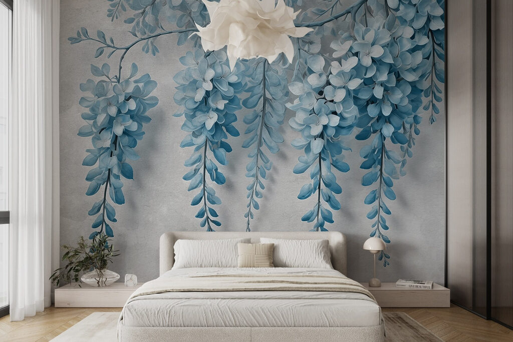 Branch with blue flowers