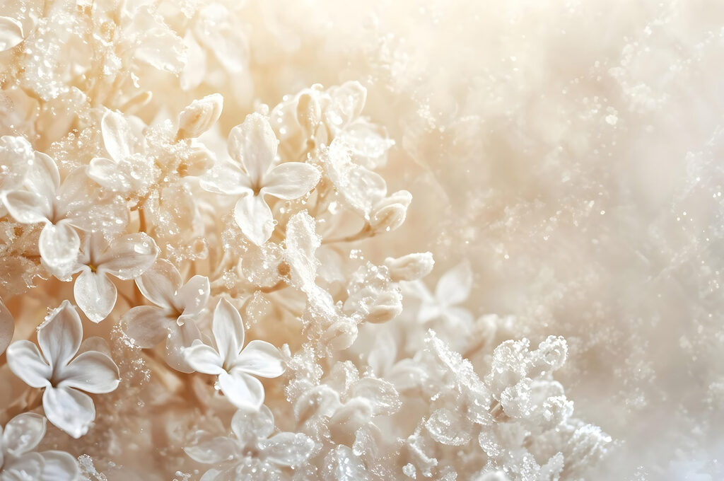 Delicate petals embrace morning dew. Delicate petals embrace morning dew.