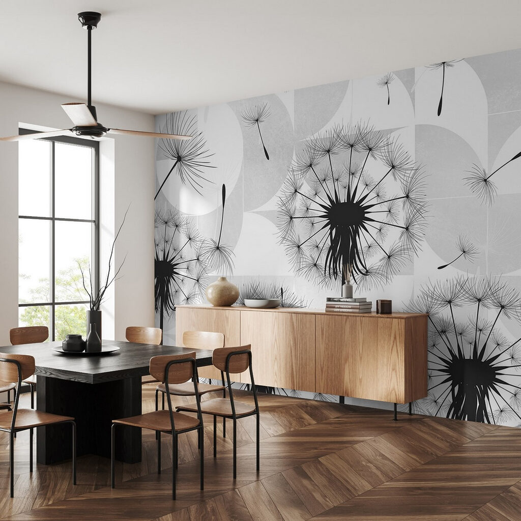 Black dandelion seeds flying in the air Black dandelion seeds flying in the air