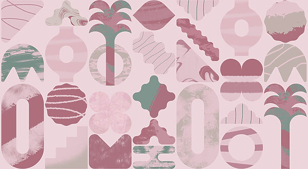 Pink and green background with different shapes Pink and green background with different shapes