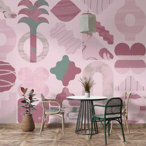 Pink and green background with different shapes Pink and green background with different shapes