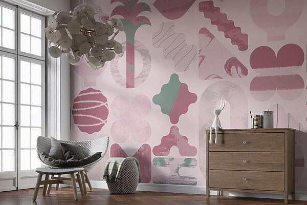 Pink and green background with different shapes Pink and green background with different shapes