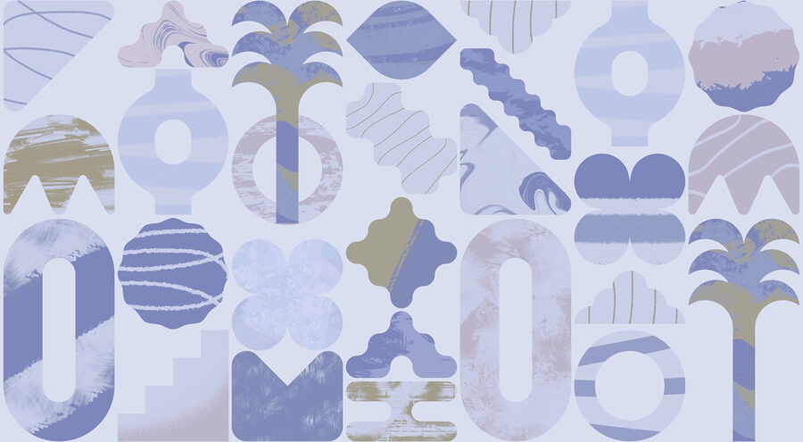 Blue and white background with different shapes
