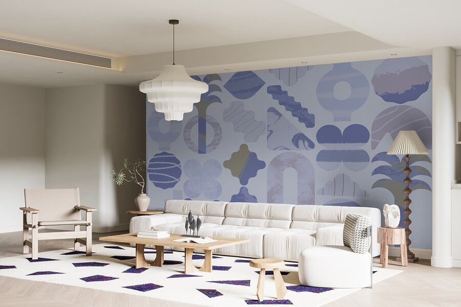 Blue and white background with different shapes