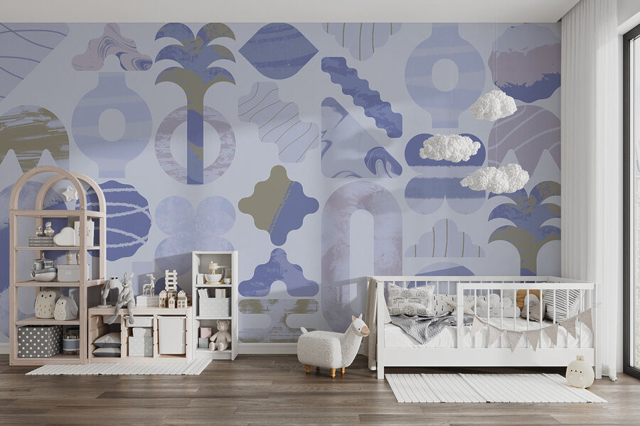 Blue and white background with different shapes