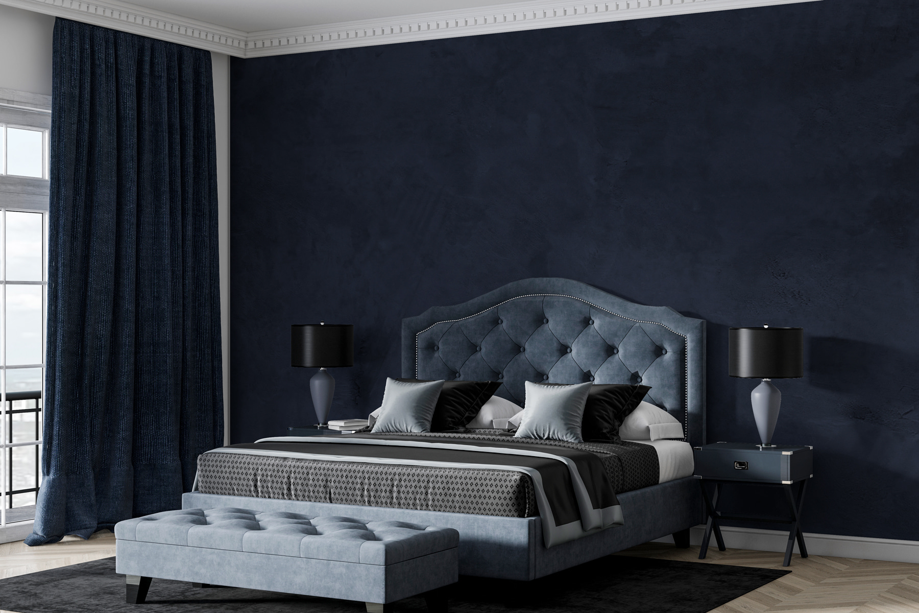 Dark blue wall with white streaks