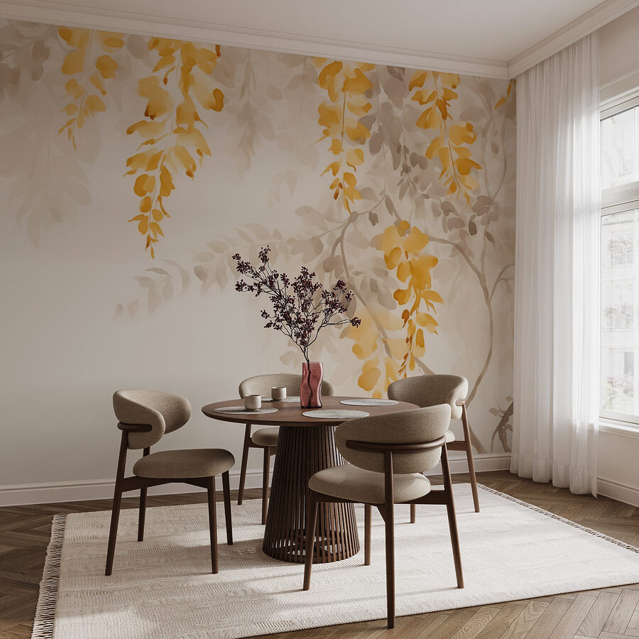 Yellow and gray leaves on a white background