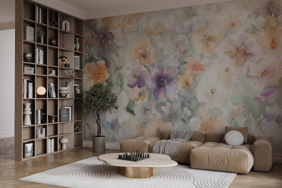 Painting of flowers on a white surface Painting of flowers on a white surface