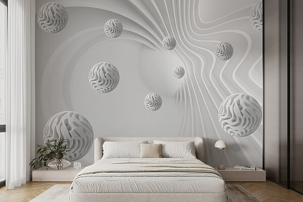 White swirly surface with white balls White swirly surface with white balls