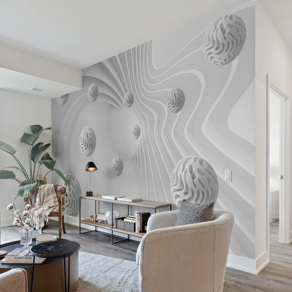 White swirly surface with white balls White swirly surface with white balls