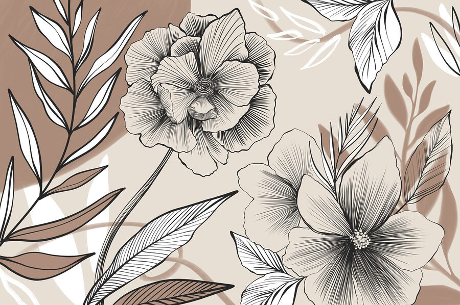 Wall murals Artistic floral line drawing design. - Image 7