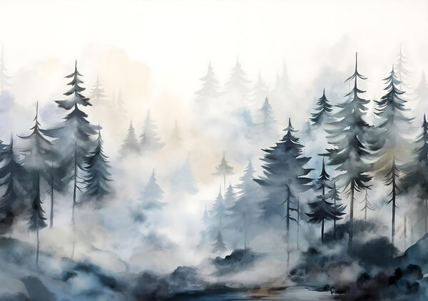 Painting of trees and fog Painting of trees and fog