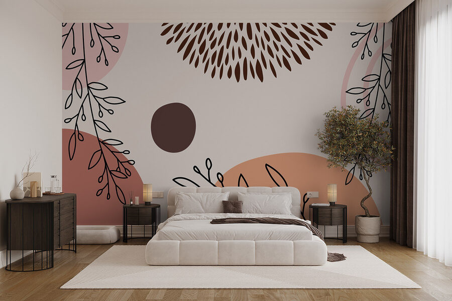 Wall murals Pattern of flowers and circles