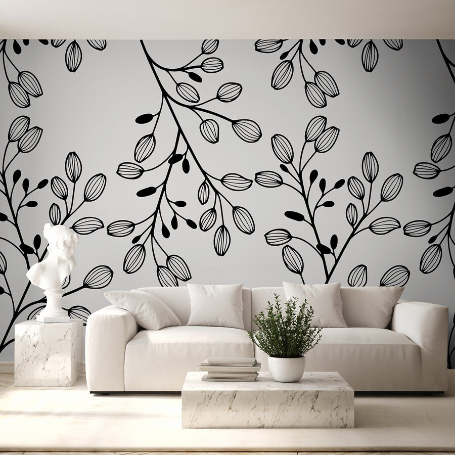 Wall murals Pattern of black and white leaves