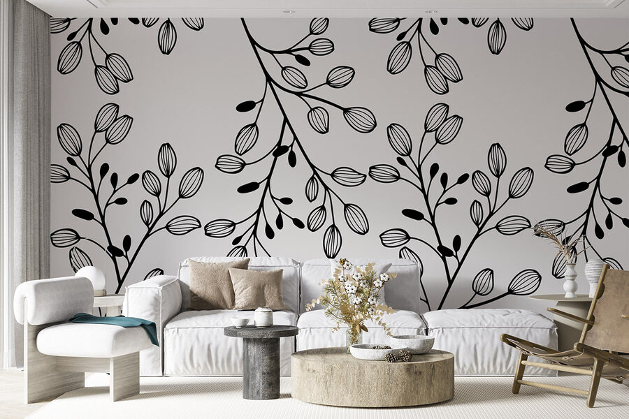 Wall murals Pattern of black and white leaves - Image 2