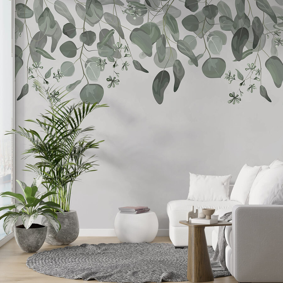Wall murals Delicate leaves framing a soft backdrop