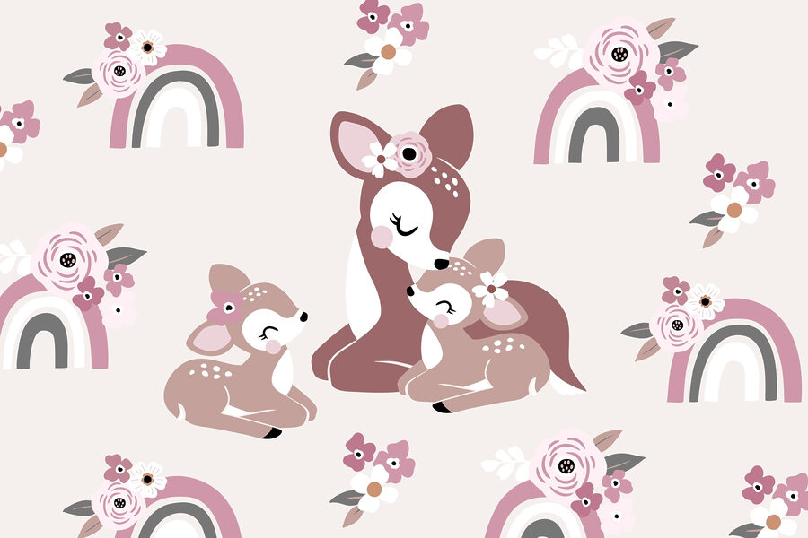 Group of deers and flowers