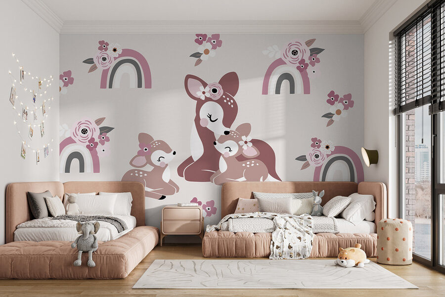 Group of deers and flowers