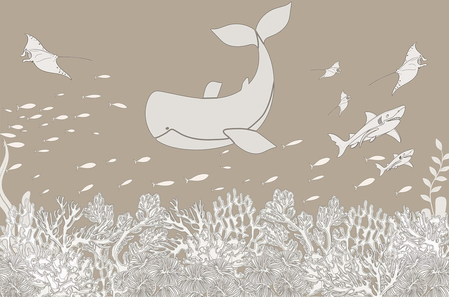 Whale and fish under water