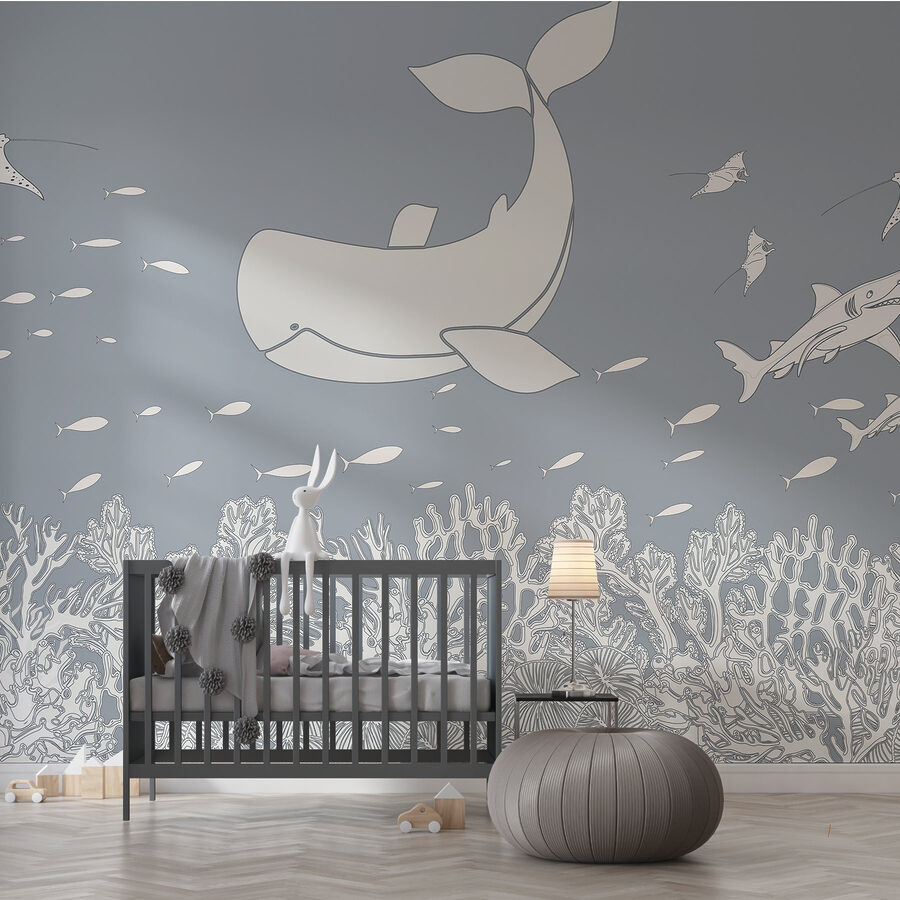 Wall murals Whale and fish swimming in the ocean