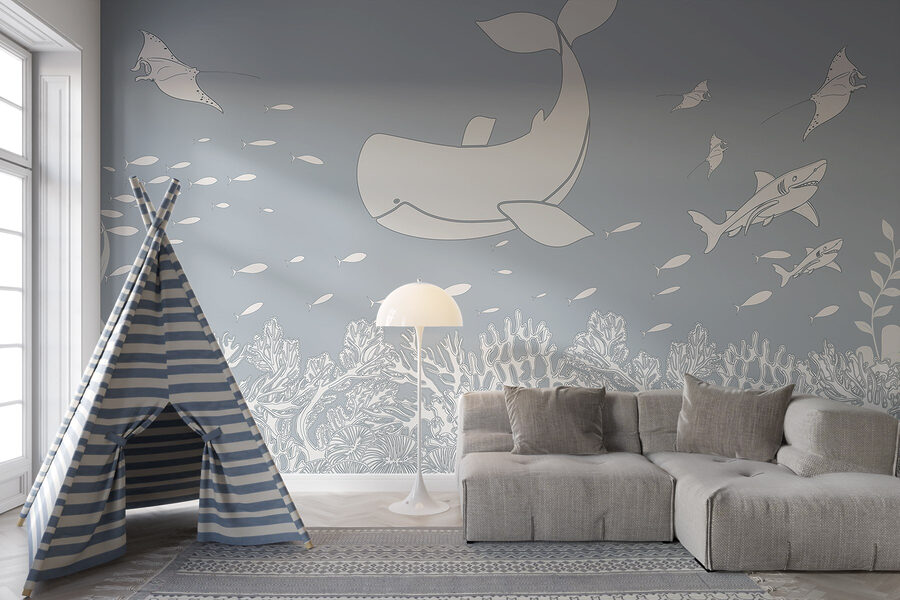 Wall murals Whale and fish swimming in the ocean - Image 2
