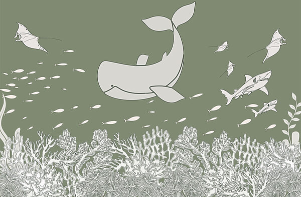 Whale and fish swimming in the ocean Whale and fish swimming in the ocean