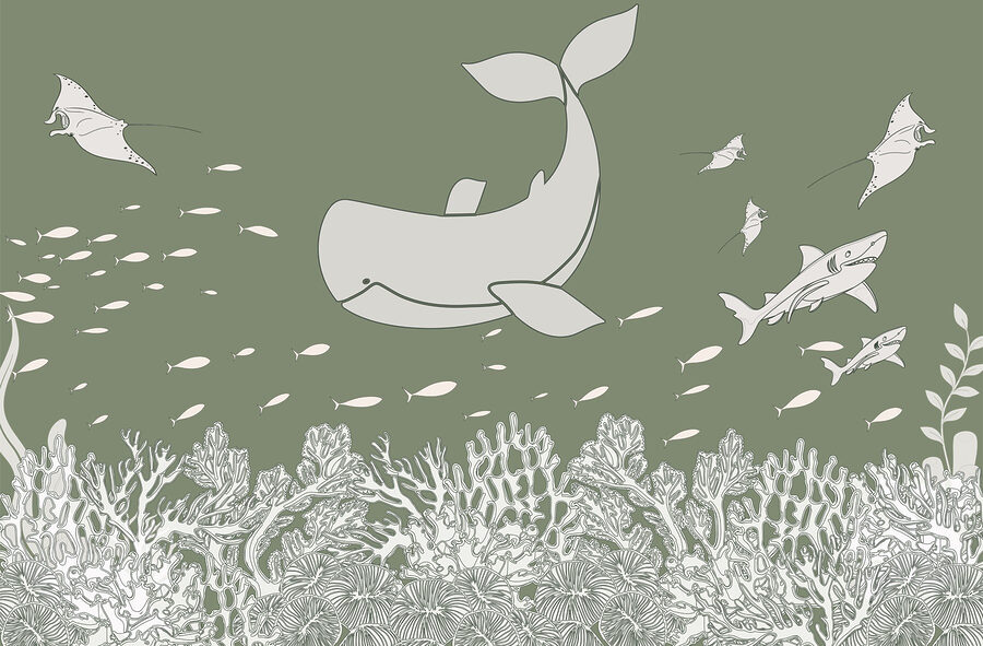 Wall murals Whale and fish swimming in the ocean - Image 3