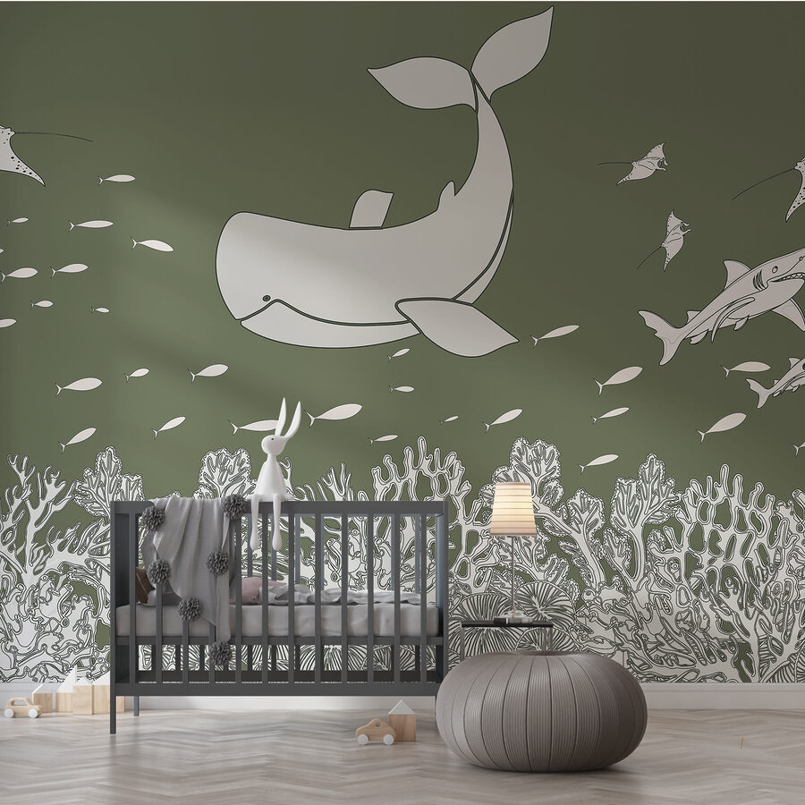 Wall murals Whale and fish swimming in the ocean