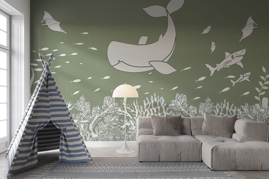 Wall murals Whale and fish swimming in the ocean - Image 2