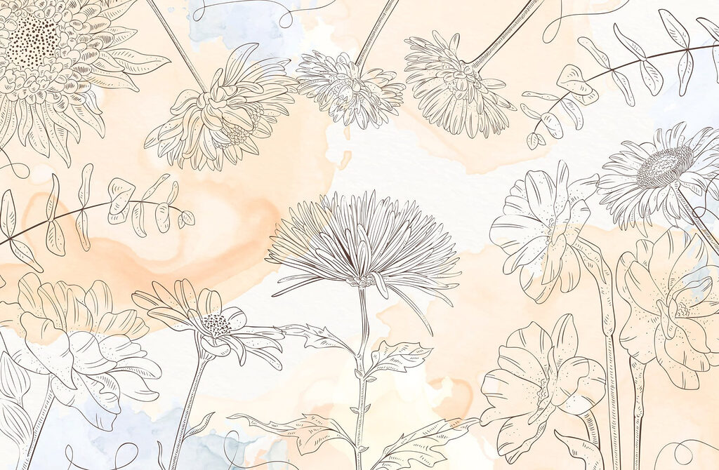 Drawing of flowers on a watercolor background