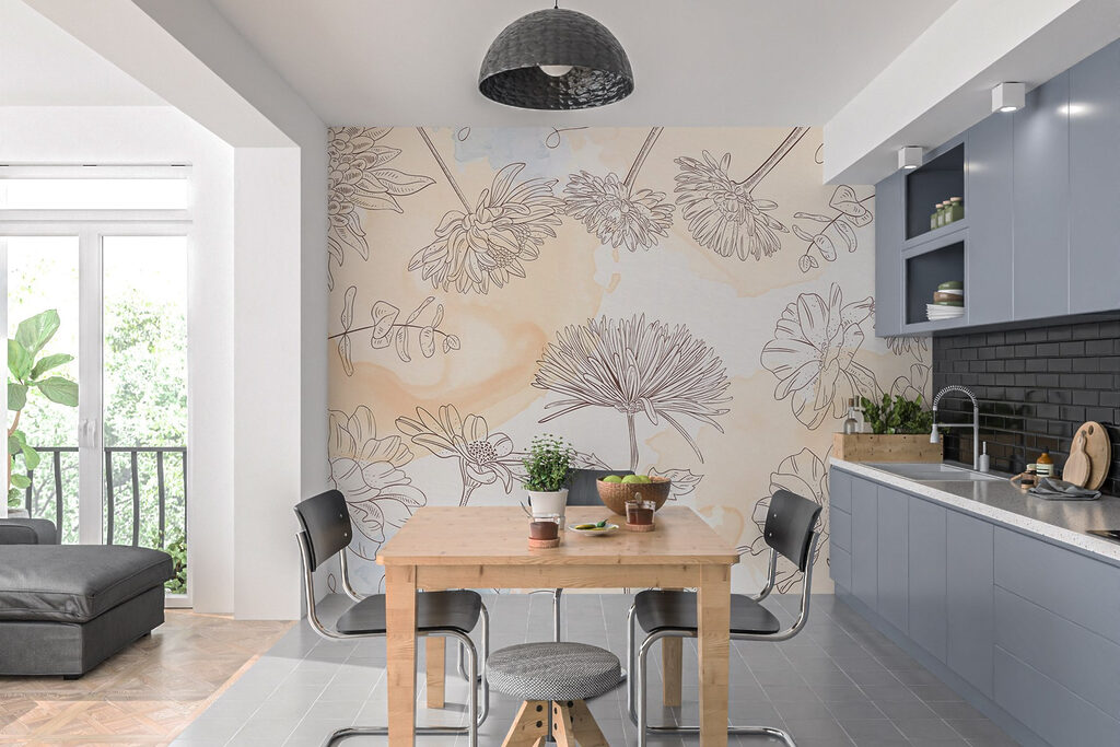 Drawing of flowers on a watercolor background