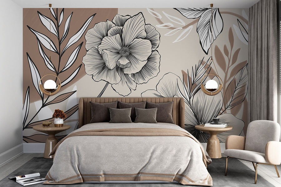 Wall murals Artistic floral line drawing design. - Image 2