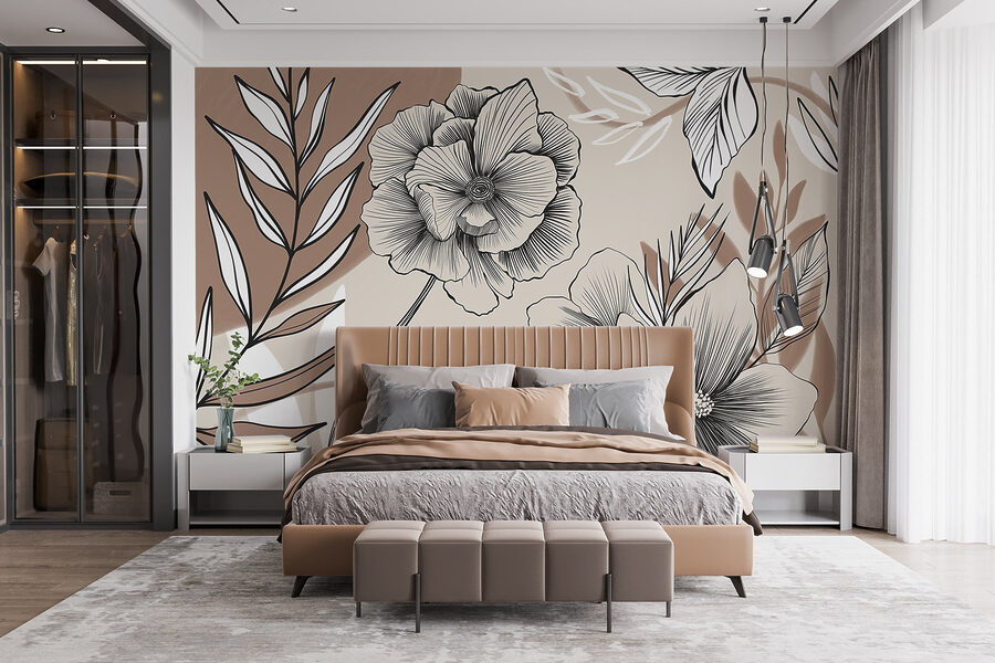 Wall murals Artistic floral line drawing design. - Image 3