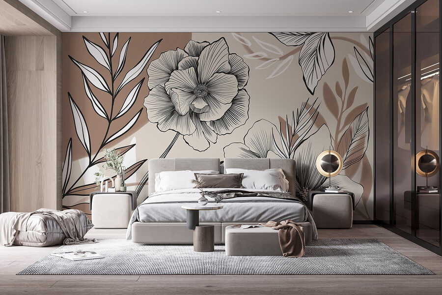 Wall murals Artistic floral line drawing design. - Image 4