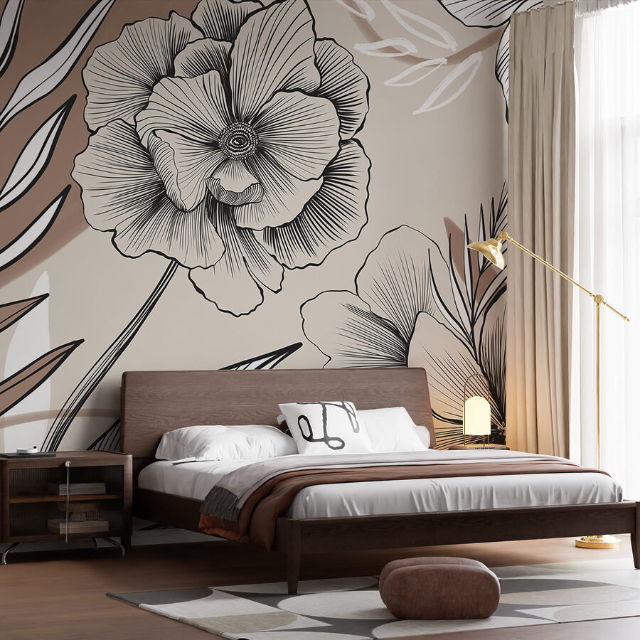 Wall murals Artistic floral line drawing design. - Image 5