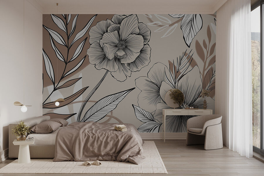 Wall murals Artistic floral line drawing design. - Image 6