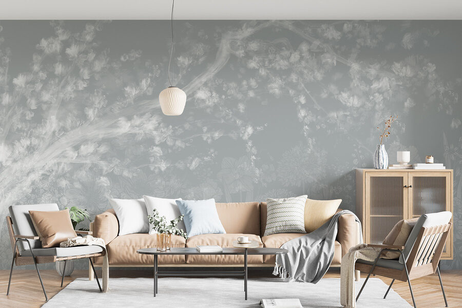 White and gray floral pattern