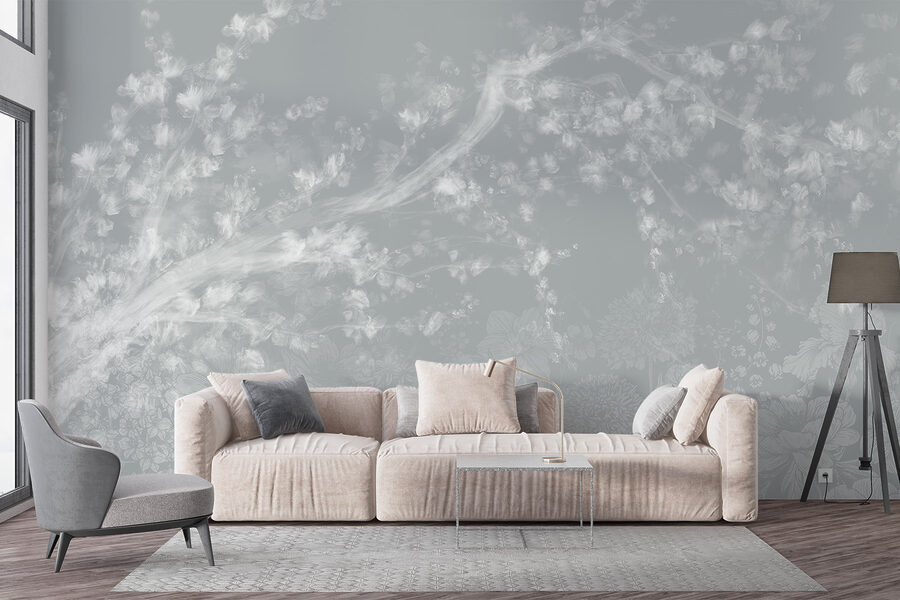 White and gray floral pattern