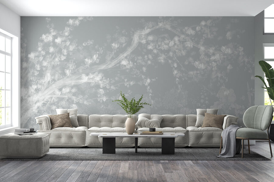 White and gray floral pattern