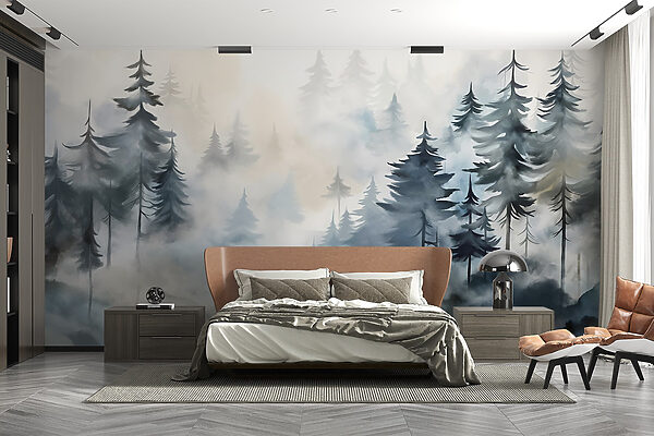 Painting of trees and fog Painting of trees and fog