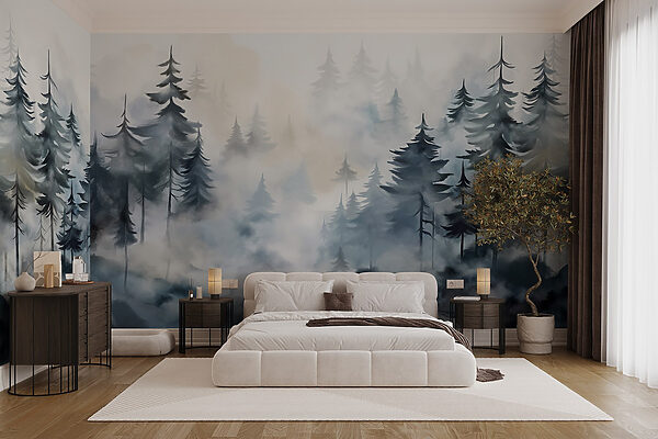 Painting of trees and fog Painting of trees and fog